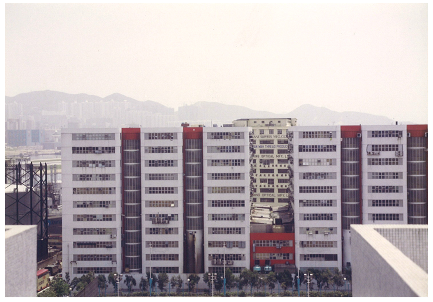 Outside view of Merit Industrial building, located in Tokwawan, Hong Kong